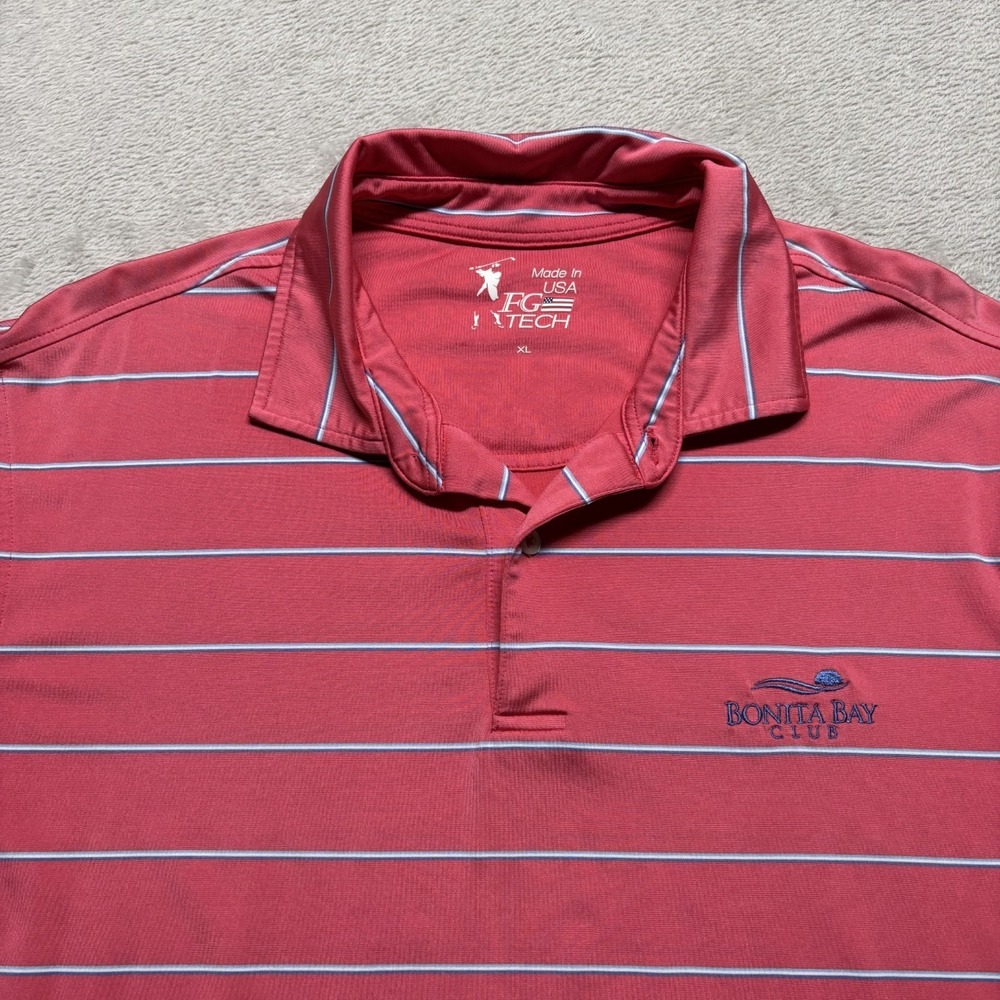 Fairway & Greene FG Tech Golf Polo Shirt Men's XL Bonita Bay Club Coral Striped - Picture 2 of 9